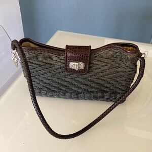 Vintage Shoulder Bag by Brighton. Brown and green color. Silver charm